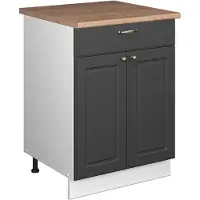 Vicco Onderkast voor spoelbak/kookplaat Fame-Line, Anthrazit-Gold Landhaus/Wit, 60 cm met lade, WB Eik