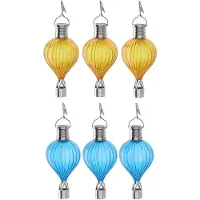 Cepewa LED ballonhanger - 6x - blauw/geel - H17 cm - luchtballon - tuinverlichting/buitenlamp