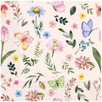 DECORATA 40 Vlinder - Bloemen Servetten - Butterfly Pink - Roze - Groen - Blauw - Geel - Paars - 33 x 33 cm - 3-Laags -