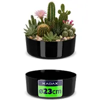 Kadax Bloemenschaal van kunststof, ronde schaal, plantenbak, plantenbak, kunststof schaal voor vensterbank, tafel, woonkamer, plantenbak, diameter 23 cm, zwart