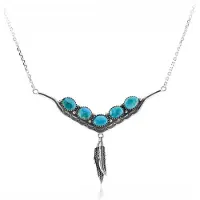 Cavill - Verstelbare Dames Halsketting - 925 Sterling Zilver Geoxideerd - Blauwe Kingman Mohave Turkoois 6,8 ct - Ovale Cabochon - Boho Vintage Stijl