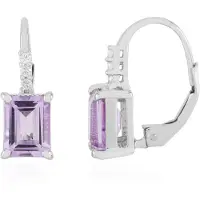 Cavill - 925 Zilver Oorbellen met Platina Verguld - Lavendel Amethist 2,757 ct & Witte Topaas 0,101 ct - Achthoekige Edelsteen - Elegant Dames Sieraad
