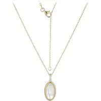 Cavill - Elegante Halsketting 925 Sterling Zilver - Verguld - Ovale Parelmoer Hanger 25x11mm - 5 Zirkonia's 0,049ct - Verstelbaar Luxe Dames Sieraad