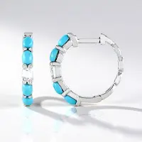 Cavill - 925 Sterling Zilver Platina Oorbellen - Sleeping Beauty Turkoois Ovaal Cabochon 1,197 ct & Witte Topaas 0,371 ct - Elegante Zomer Oorbellen