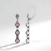 Cavill - Zilveren Oorbellen - 925 Sterling Zilver Geoxideerd - Roze Opaal Cabochon 1,35 Ct - Filigraan Bloemmotief - Handgemaakt - Elegant - 43 mm