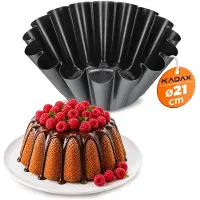 Kadax Gugelhupfvorm, cakevorm van blik met antiaanbaklaag, hoge golvende bakvorm, roercakevorm voor pannenkoeken en chocoladecake, kransvorm (21 cm, zwart)