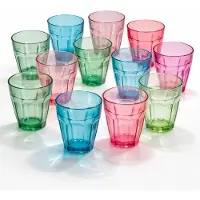 PlasticForte onbreekbare drinkglazen - 24x stuks - kunststof - mix kleuren - 250 ml - Picardi - lichtgewicht - 8 x 9 cm - stapelbaar