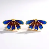 Cavill - Titanium oorbellen - Verguld 925 Zilver - Blauw-Oranje Iriserend Kleurverloop - Lichtgewicht & Robuust - Bloemblad Design - Modieuze Elegant