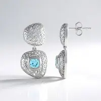 Cavill - Zilveren Oorbellen 925 Sterling Zilver - 2 Ratanakiri Zirkonen 1,411 ct - Antiek Kussen Slijpsel - Elegante Filigraan Bezel Oorbellen Dames