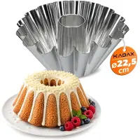 Kadax Gugelhupfvorm, cakevorm van verzinkt plaatstaal, hoge golvende bakvorm, roercakevorm voor pannenkoeken en chocoladecake, kransvorm (22,5 cm, zilver)