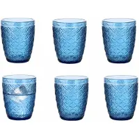 Vivalto Drinkglazen Tropical Shells - waterglazen - blauw transparant - glas - set 6x stuks - 290 ml - stapelbaar