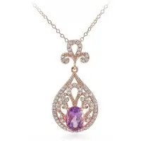Cavill - Halsketting 925 Sterling Zilver Roségoud Verguld - Braziliaanse Amethist 0,9 ct & 77 Tanzanische Zirkonia's - Elegante Ovale Hanger
