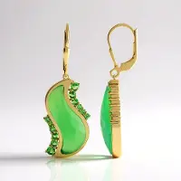 Cavill - Verguld 925 Zilver Oorbellen - Groene Chalcedoon 12,6 ct - Tsavoriet 1,07 ct - Luxe Golvend Design, Comfortabele Klapsluiting