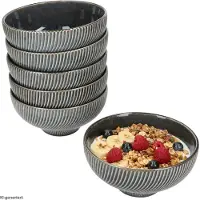 MamboCat 6-delige set SID Dark ontbijtbowl met ribbel-relief van steengoed – 24320893