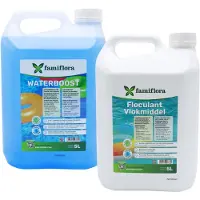 Famiflora helder zwembad pakket Waterboost 1x5L + Flocculant (vlokmiddel) 1x5L - Verwijdert troebel water volledig zodat je direct kan genieten van kristalhelder water