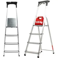 Kadax Aluminium ladder, staande ladder tot 125 kg, vouwladder voor senioren, aluminium veiligheidsladder, inklapbare ladder met plank, aluminium vouwladder, aluminium ladder (4 treden)