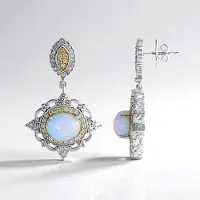 Cavill - Zilveren Oorbellen Gerhodineerd 925 Sterling Zilver - Welo Opalen 3,69 ct & Witte Topaas - Elegante Ovale Cabochon Oorbellen 39 mm