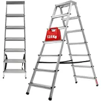Kadax Huishoudladder, trapladder in 5 versies, vouwladder met draagvermogen tot 125 kg, inklapbare dubbelzijdige multifunctionele ladder, aluminium ladder met antislip voeten (7 treden)