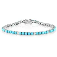 Cavill - Armband 925 Sterling Zilver Gerhodineerd - Sleeping Beauty Turkoois 4,95 ct & Zirkonia 0,81 ct - Ronde Cabochon - Elegant Dames Sieraad