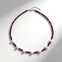 Cavill - 925 Sterling Zilver Ketting - Witte Zoetwaterkweekparels Fancy Cut & Rode Granaat 58,5 ct - Verstelbare Chique Dames Ketting