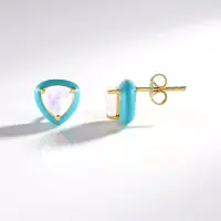 Cavill - Zilveren Oorbellen met 1,8 ct Regenboog Maansteen Triljant Slijpsel - 925 Sterling Zilver - Gouden Plating - Elegant Design - 9 mm