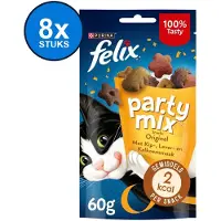 Felix 8x Party Mix - Original - Kattensnack - Mix Kip, Lever & Kalkoen - 60g