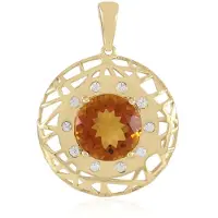 Cavill - Zilveren hanger 925 sterlingverguld - Braziliaanse brandy citrien 3,6 ct rond - Met 10 fonkelende Cambodjaanse zirkonia - Luxe sieraad avond
