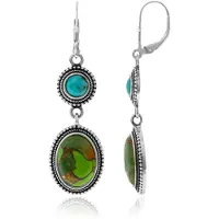 Cavill - Elegante Dames Oorbellen 925 Sterling Zilver Geoxideerd - Kingman Mohave Turkoois 37,5 mm - Ovaal & Rond Cabochon - Handgemaakt Groen Blauw