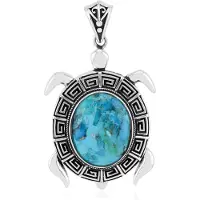 Cavill - Handgemaakte Hanger - 925 Sterling Zilver Geoxideerd - Blauwe Kingman Mohave Turkoois 6,533 ct - Ovaal Cabochon - Boho Schildpad Design