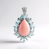 Cavill - Zilveren Hanger 925 Sterling - 4,241 ct Roze Peruviaanse Opaal & 1,573 ct Blauw Topaas - Platina Verguld - Elegante Druppelvorm