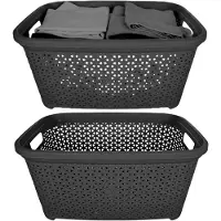 Storage solutions wasmand - 2x - 35 liter - donkergrijs - 54 x 37 x 26 cm - Kunststof - Draagmand