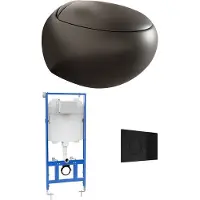 Vente-unique Set voor hang-wc in zwart keramiek met voorwandsysteem en bedieningsplaat - HURO II
