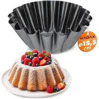 Kadax Gugelhupfvorm, cakevorm van blik met antiaanbaklaag, hoge golvende bakvorm, roercakevorm voor pannenkoeken en chocoladecake, kransvorm (15,5 cm, zwart)