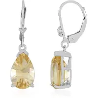 Cavill - 925 Sterling Zilveren Oorbellen - Braziliaanse Citrien 5,676 ct - Druppelvormige Edelsteen - Elegante Oorbellen Dames - Platina Geplateerd
