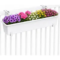 Geli Plantenbak Balcony - wit - met metalen ophangbeugels van zelfde kleur - 80 x 18 x 15 cm - hard kunststof - langwerpig