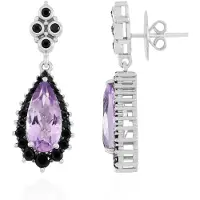 Cavill - Lavendel Amethist Oorbellen 6.28 ct - Gerhodineerd 925 Sterling Zilver - Zwarte Spinel Rond - Elegante Druppelvorm - Dallas Prince Designs