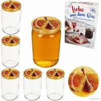 MamboCat 6-delige set ronde glazen 720 ml To 82 Carino honingraatdeksel incl. Diamant Gelierzauber receptenboekje