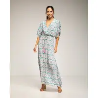 Tantra Lange jurk met dierenprint, overslagkraag, gerimpelde taille en zijsplitjes