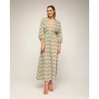 Tantra Geprinte jurk met elastische taille, V-hals en V-rug en vetersluiting