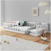 Idimex Vloerbed GUSTAVO 90 x 190 cm met lattenbodem en valbeveiliging – Wit