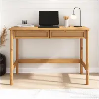 Idimex RODRIGO bureau met 2 laden in eiken. Bureau van massief hout en laden met groefdesign. Modern ontwerp, PC-bureau met dwarsverbindingen - hoofdafbeelding