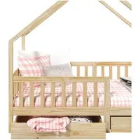 Idimex ALVA-bed in huisvorm, 90 x 200 cm, van massief grenenhout met lades - naturel