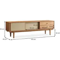 Idimex Lowboard SIMONA 175 cm van massief hout met rotanvlechtwerk – eikenhouten afwerking