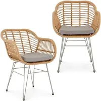 Idimex PARAMO tuinstoelen in een set van 2 gemaakt van natuurlijk/grijs polyrattan - moderne eetkamerstoel in rotanlook, keukenstoel met zitkussen, rieten stoel met stevig metalen frame