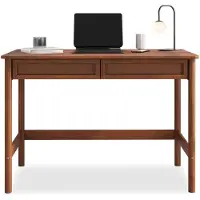 Idimex RODRIGO bureau met 2 laden in kastanje. Bureau van massief hout en laden met groefdesign. Modern ontwerp, PC-bureau met dwarsverbindingen - hoofdafbeelding