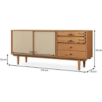 Idimex Sideboard SIMONA 175 cm van massief hout met rotanvlechtwerk – eikenhouten afwerking