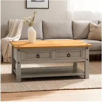 Idimex RAMON salontafel met 2 massief houten laden in grijs/bruin. Woonkamertafel met opbergruimte en hoogwaardig tafelblad van natuurlijk dennenhout - hoofdafbeelding