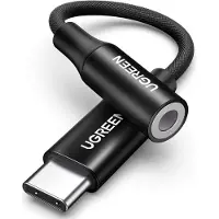 UGREEN USB-C naar 3,5 mm mini-jack hoofdtelefoonadapter 10 cm - zwart