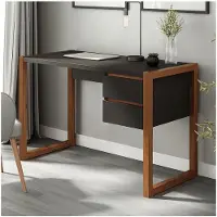 Idimex BELINDA bureau met 2 laden, zwart/kastanje - Bureau voor thuiskantoor gemaakt van massief grenen, modern ontwerp met praktische opbergruimte