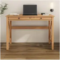 Idimex ADRIAN bureau met 2 laden met leren handgrepen in eikenkleurig massief hout. Ideaal als bureau of computerbureau voor een werkkamer - Hoogwaardige kantoormeubelen - Hoofdafbeelding